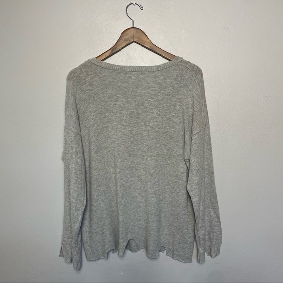 LNA Brushed Bitten Sweater | Gray Longsleeve V Neck Top Medium - Picture 8 of 11